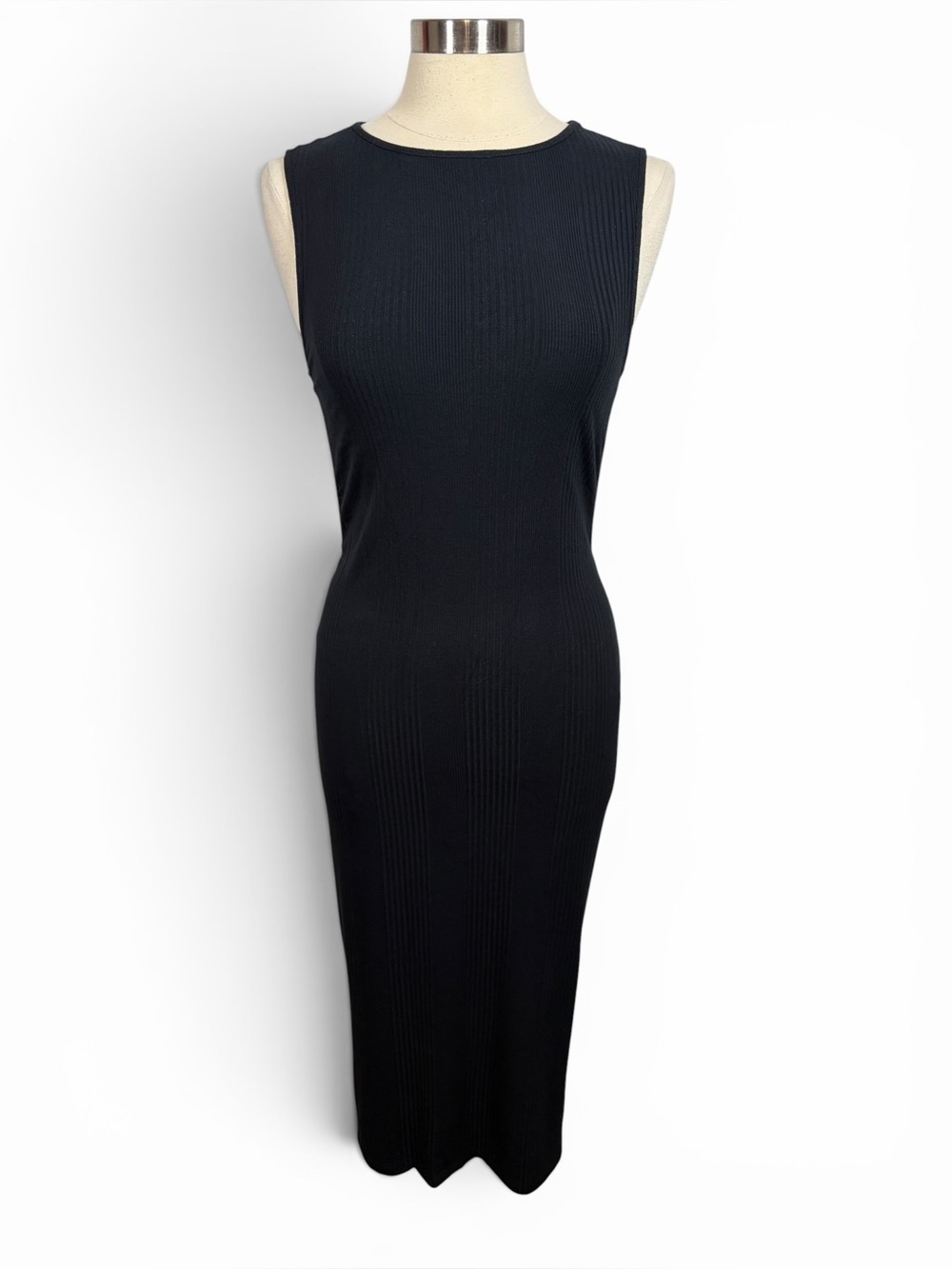 O.P.T. Black Ribbed Open Back Bodycon Maxi Dress, Small